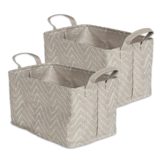 DII® Medium Stone & Cream Tribal Chevron PE-Coated Woven Paper Laundry Bin, 2ct.